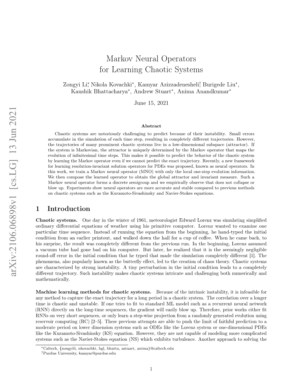 Markov Neural Operators for Learning Chaotic Systems