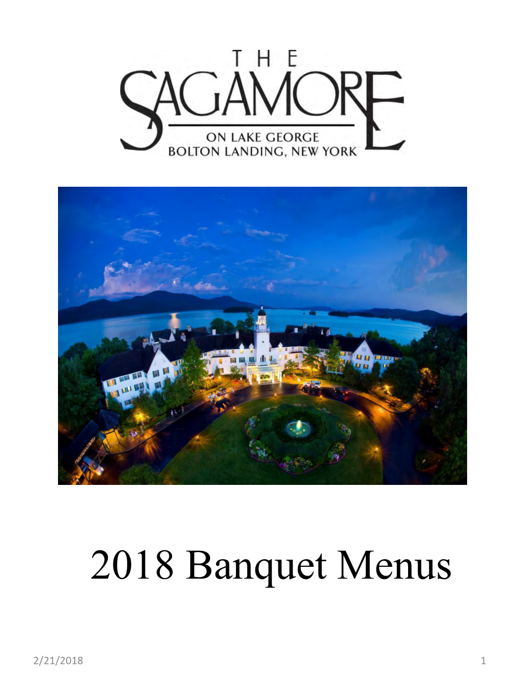 2018 Banquet Menus