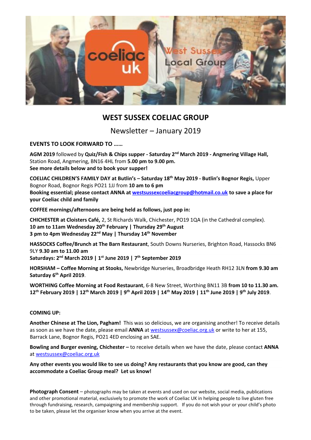 WEST SUSSEX COELIAC GROUP Newsletter – January 2019