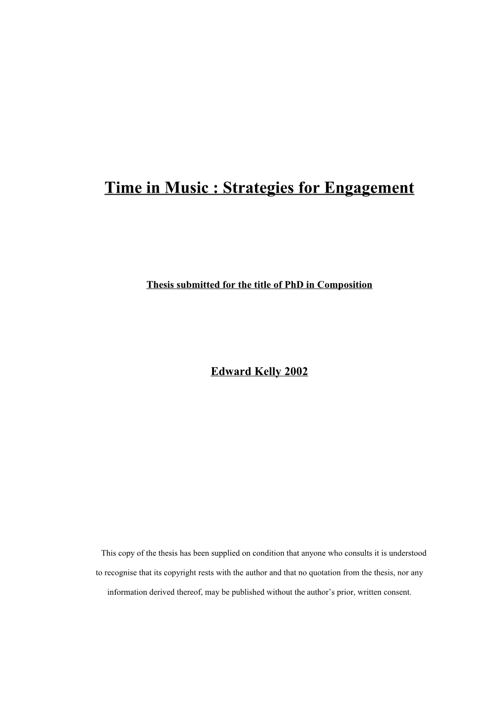 Time in Music: Strategies for Engagement