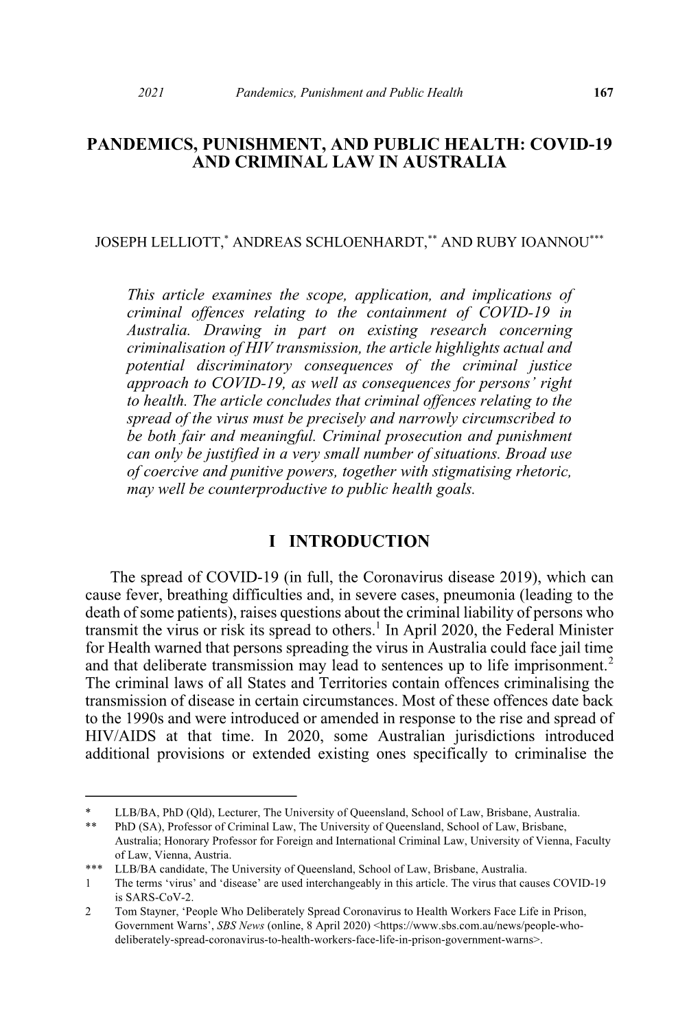 Pandemics, Punishment, and Public Health: Covid-19 and Criminal Law in Australia