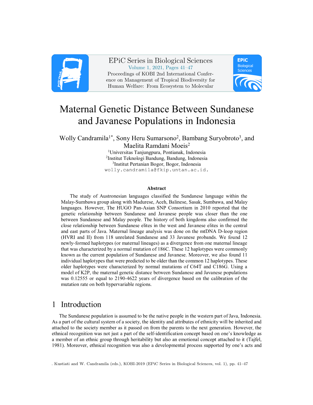 Maternal Genetic Distance Between Sundanese and Javanese Populations in Indonesia