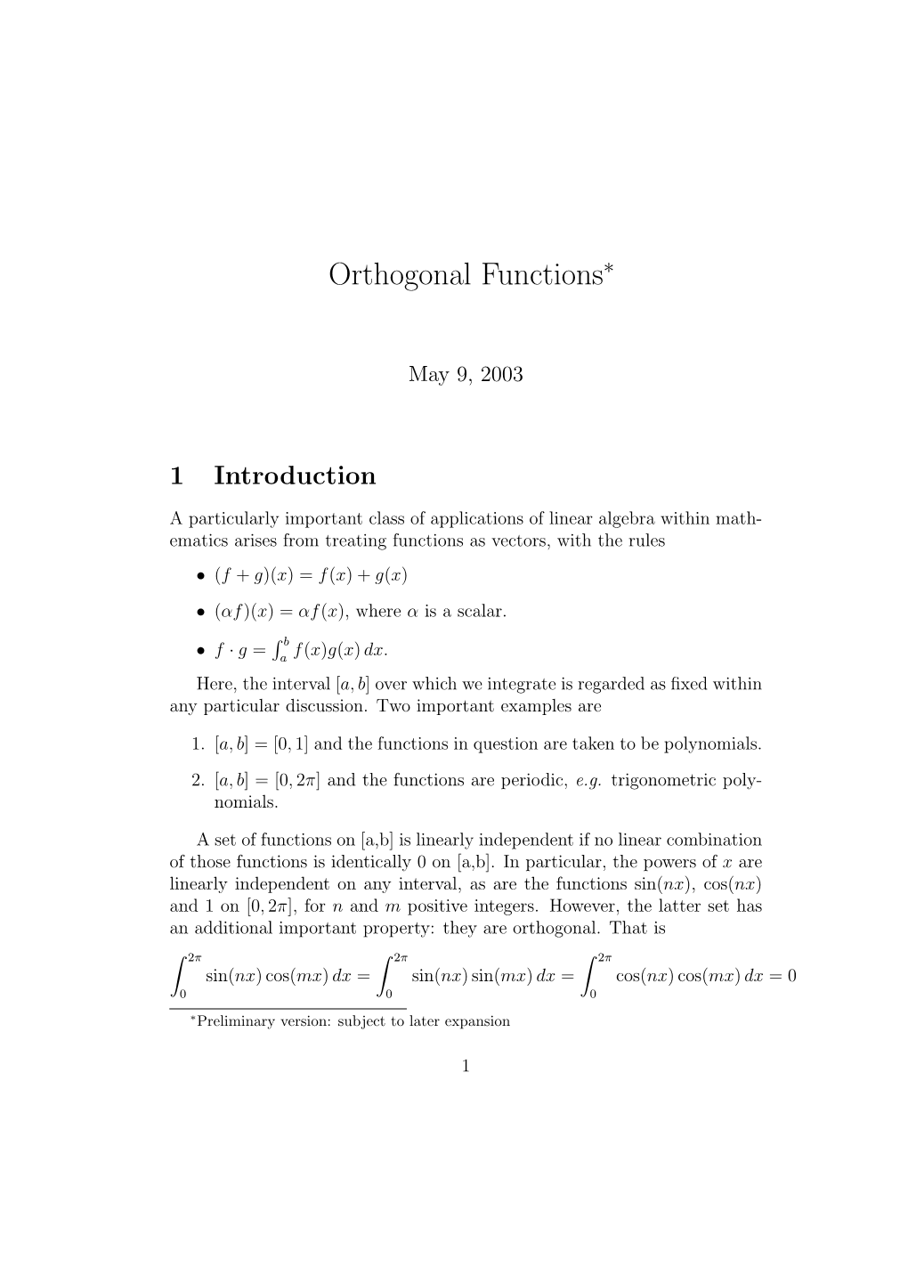 Orthogonal Functions∗