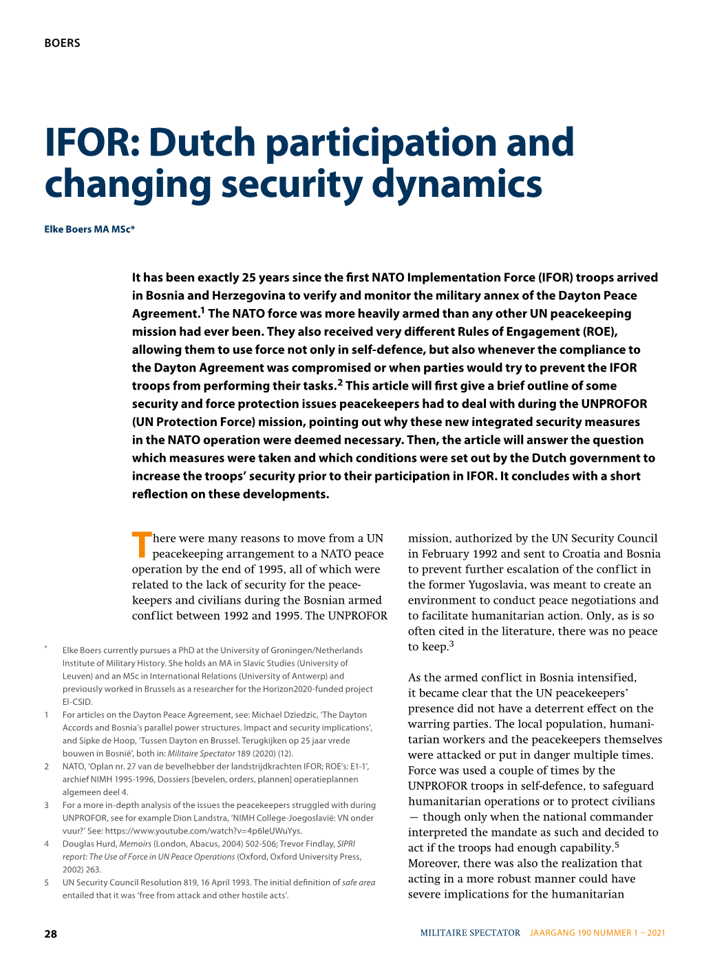IFOR: Dutch Participation and Changing Security Dynamics