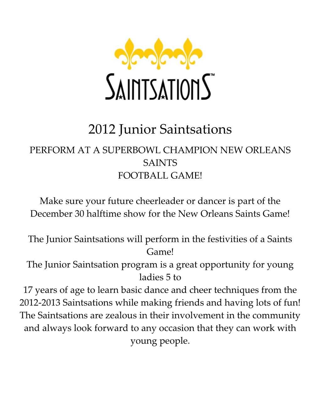 2012 Junior Saintsations