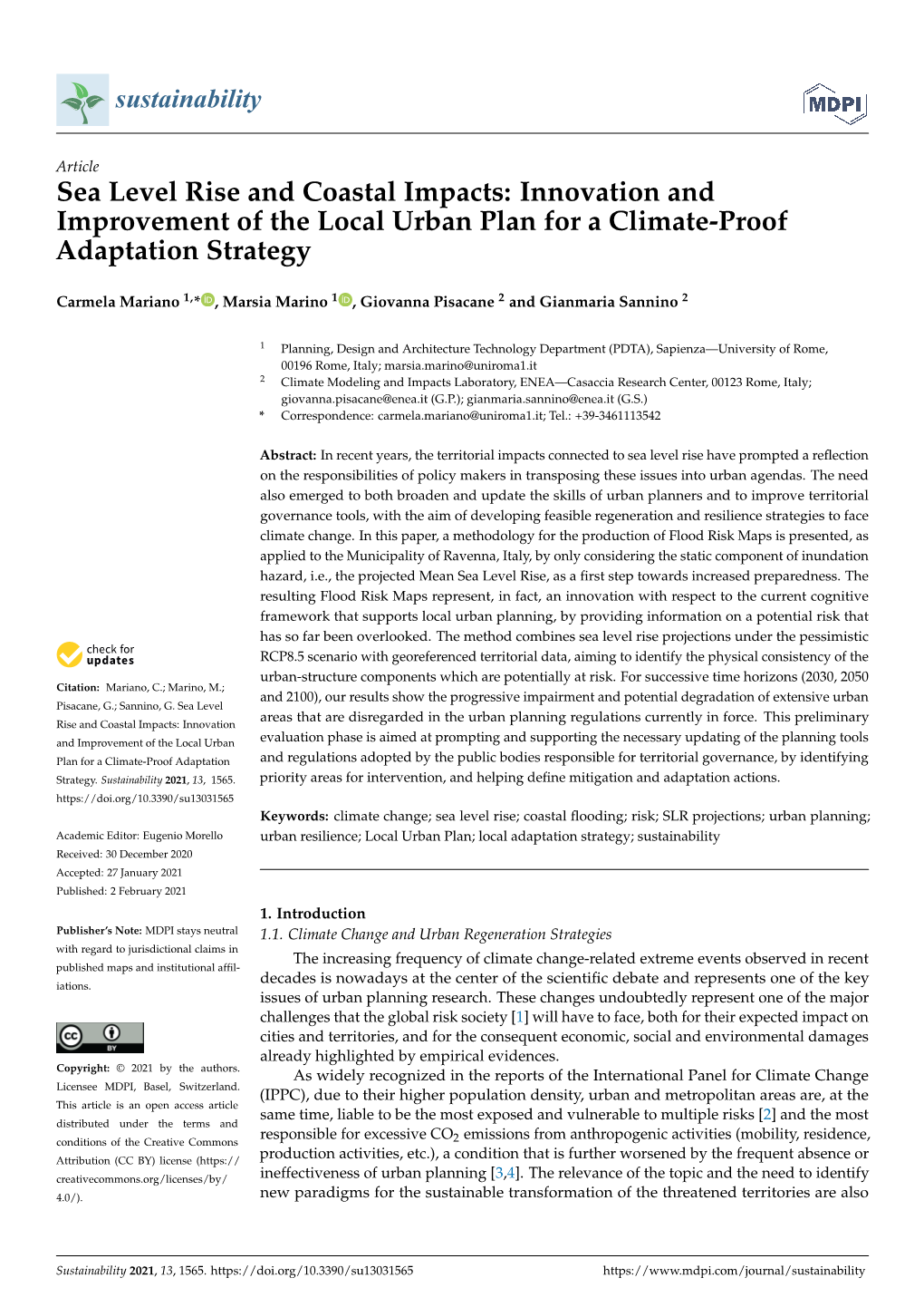 Sea Level Rise and Coastal Impacts: Innovation and Improvement of the Local Urban Plan for a Climate-Proof Adaptation Strategy