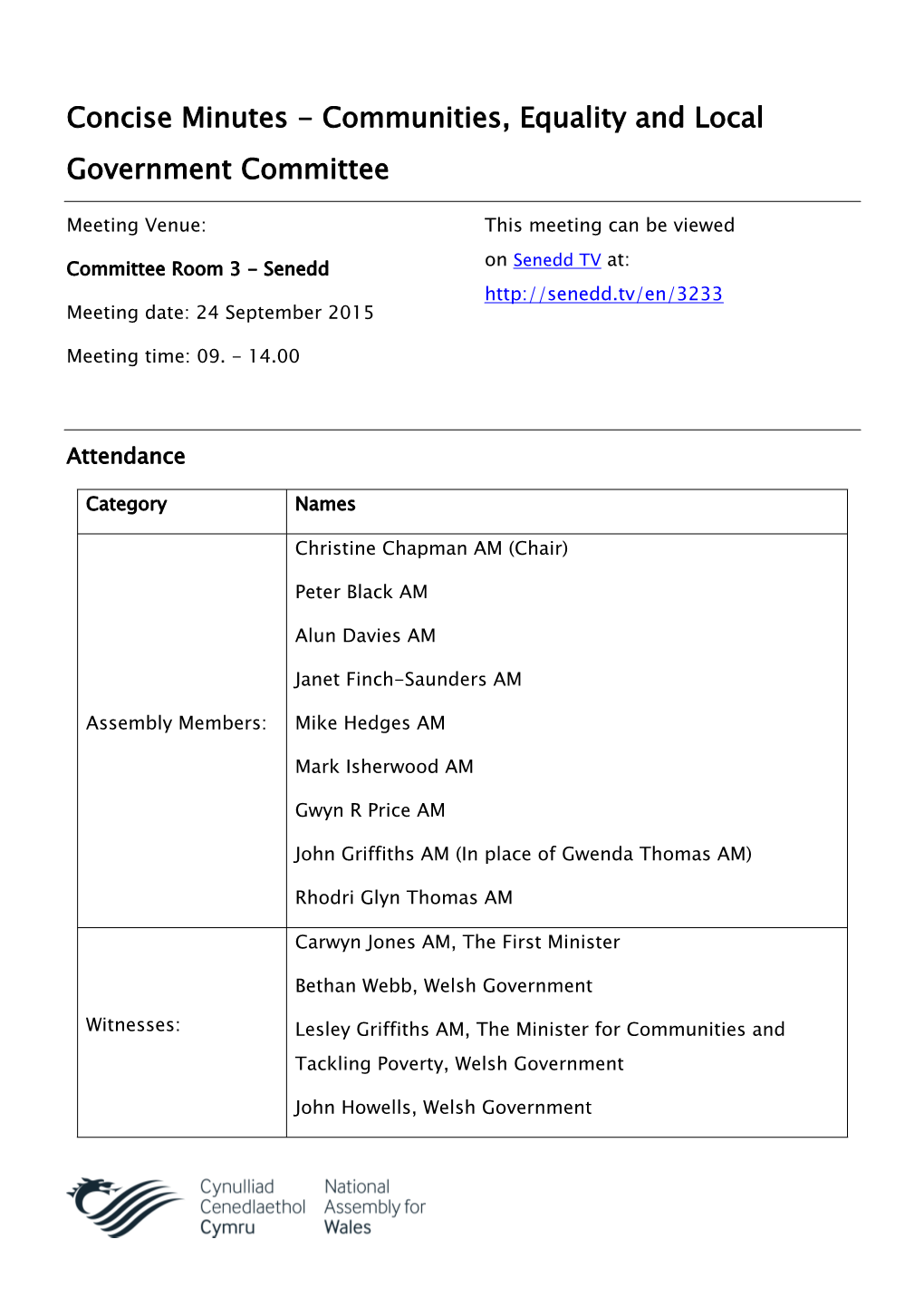 Concise Minutes - Communities, Equality and Local Government Committee
