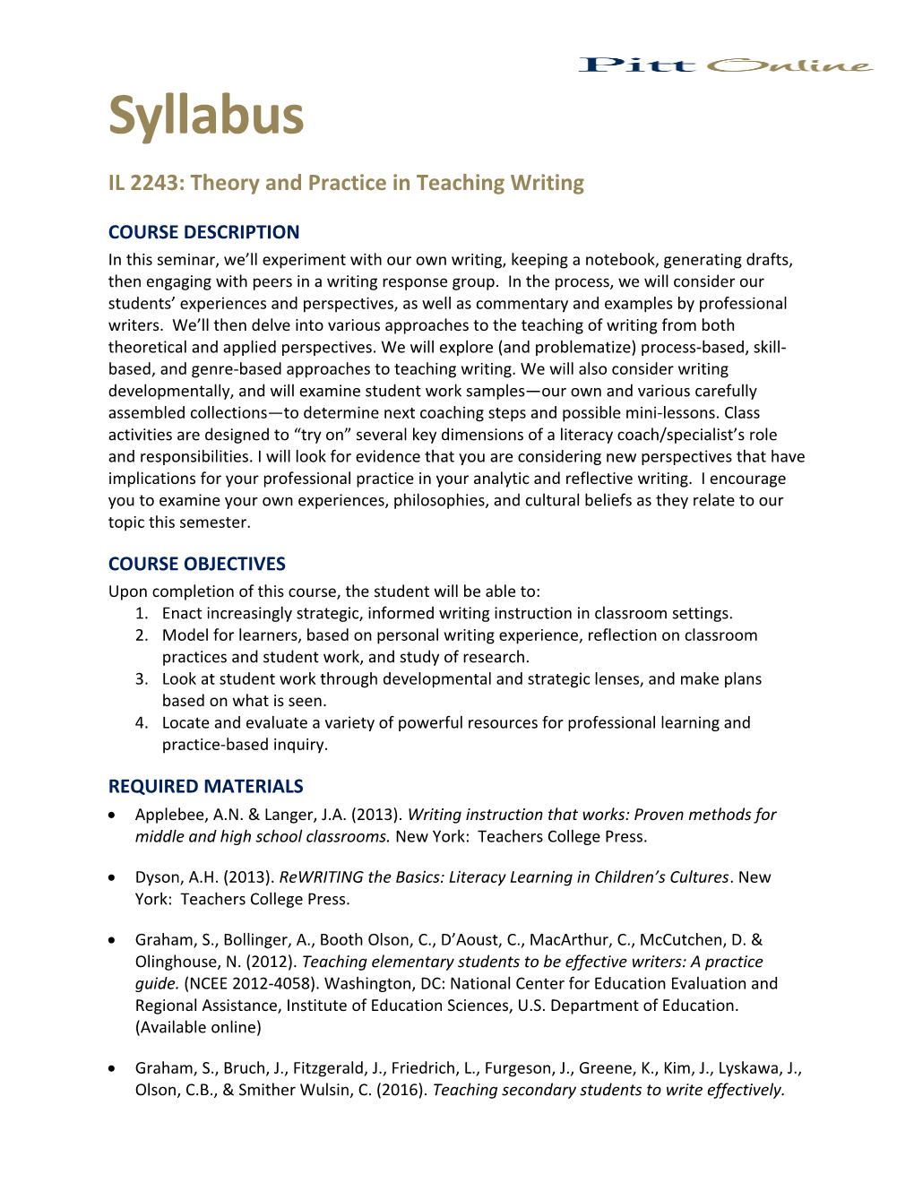 IL 2243: Theory and Practice in Teaching Writing