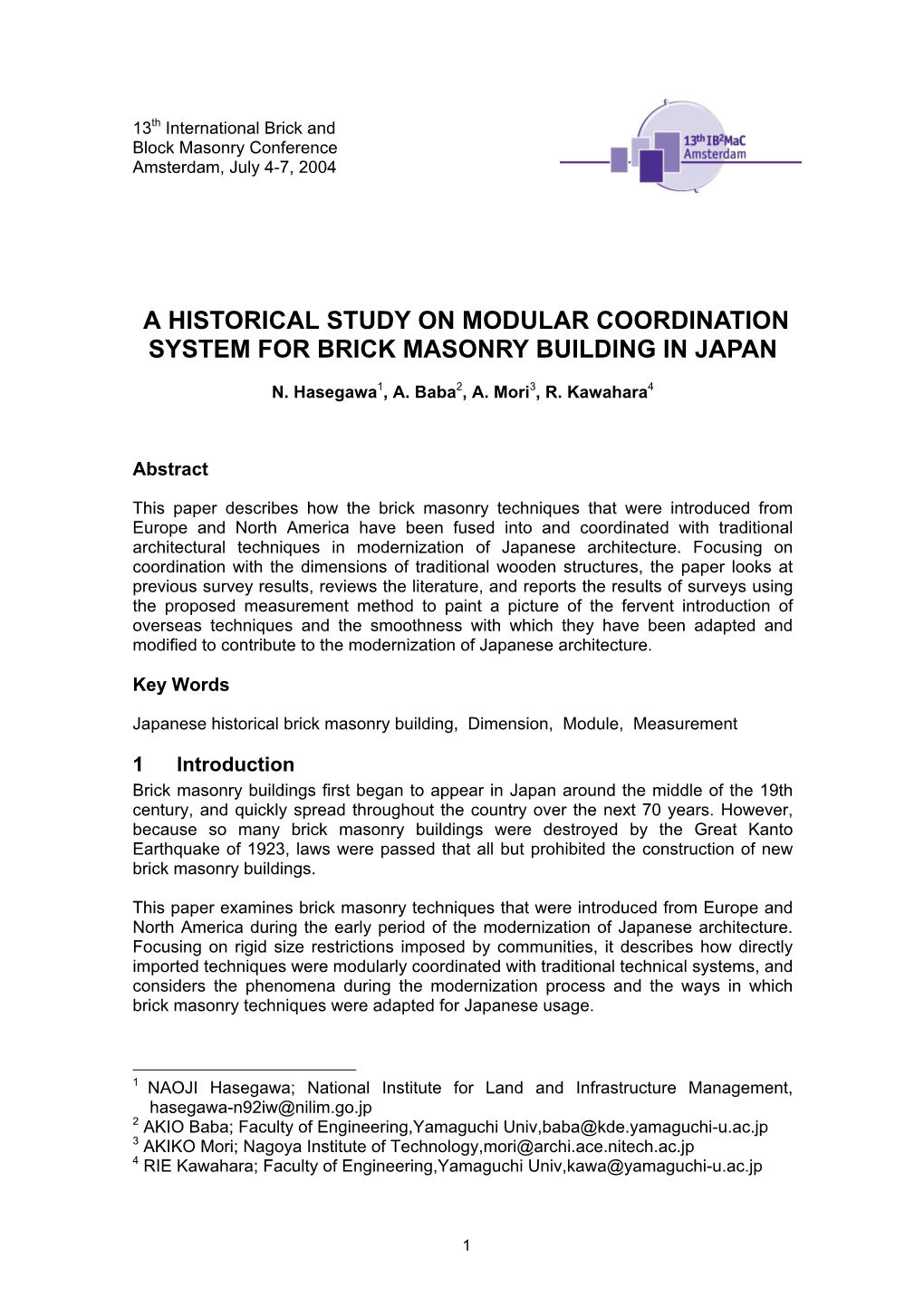 A Historical Study on Modular Coordination System for Brick Masonry Building in Japan