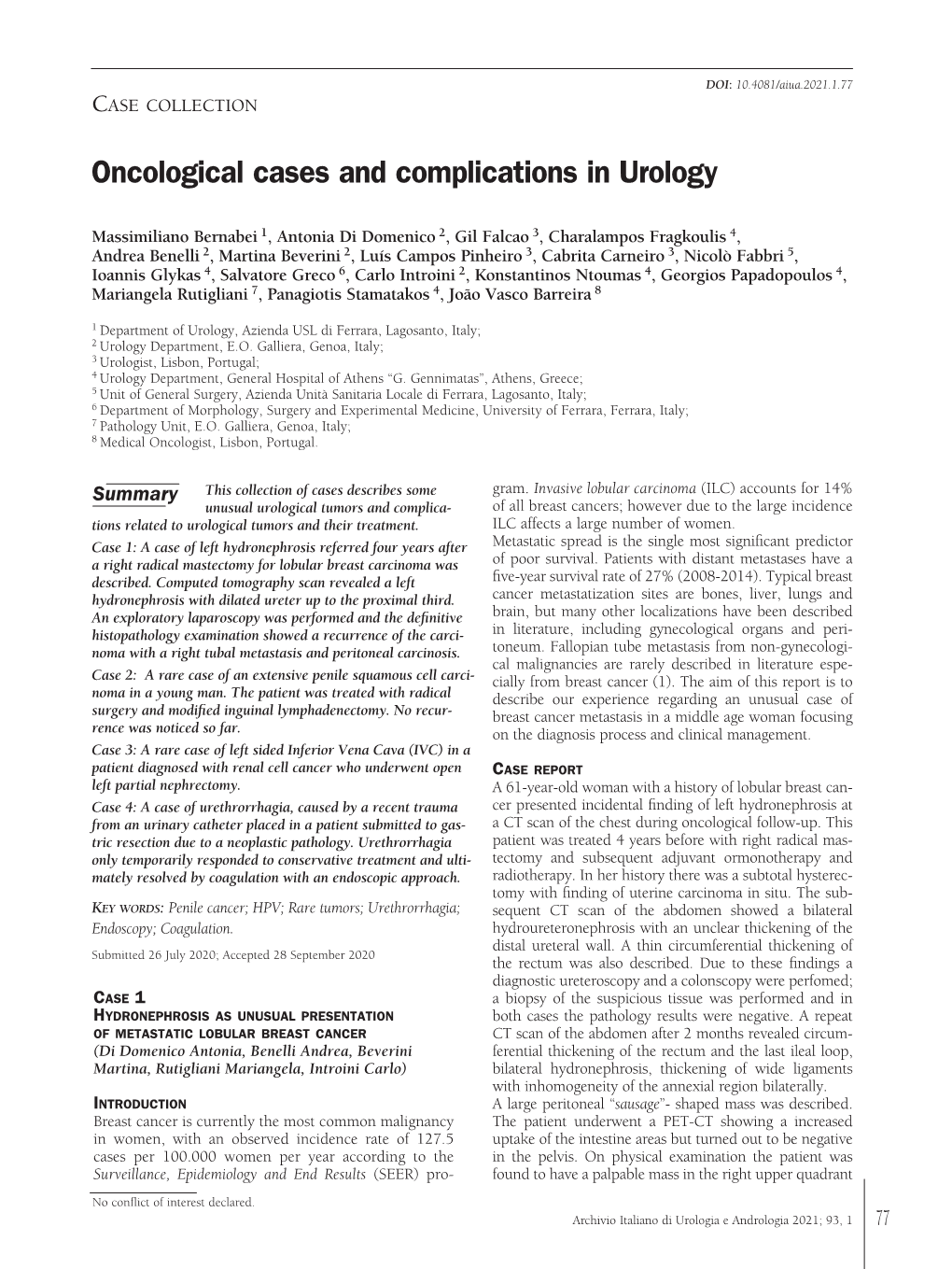 Oncological Cases and Complications in Urology