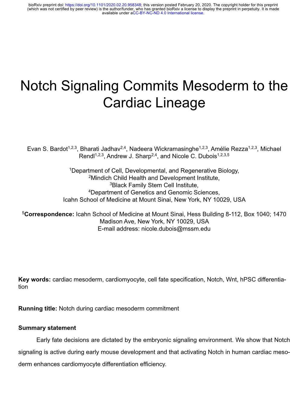 Notch Signaling Commits Mesoderm to the Cardiac Lineage