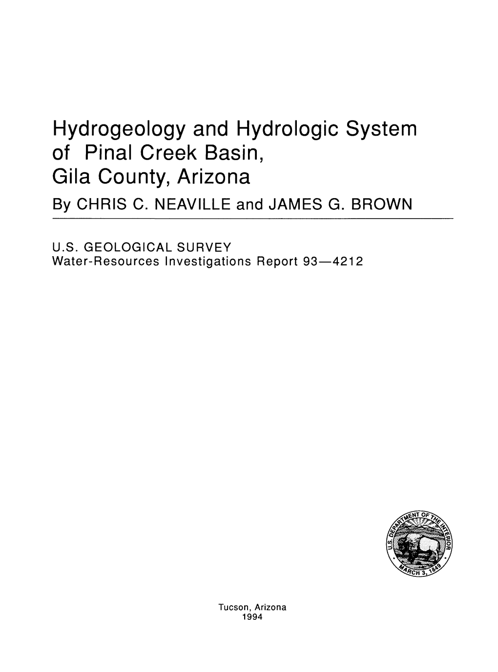 Hydrogeology and Hydrologic System of Final Creek Basin, Gila County, Arizona by CHRIS C