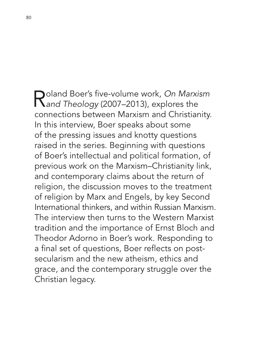 Roland Boer's Five-Volume Work, on Marxism and Theology