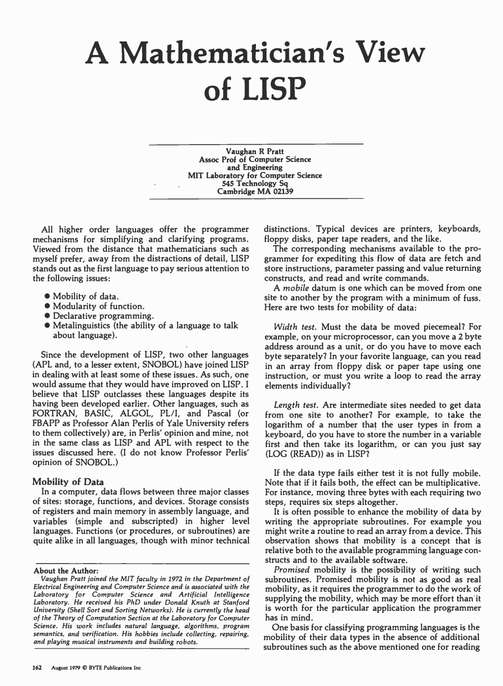 A Mathematician's View of LISP