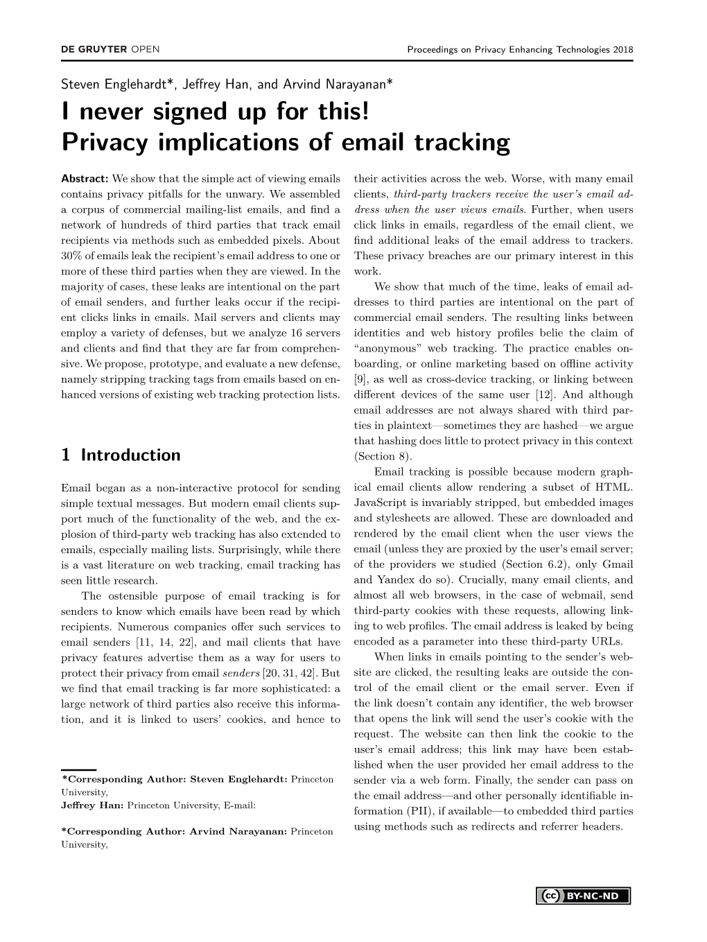 I Never Signed up for This! Privacy Implications of Email Tracking
