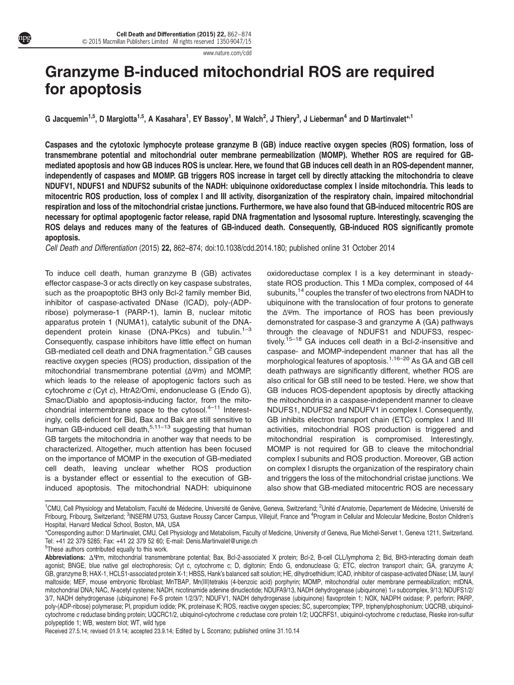 Granzyme B-Induced Mitochondrial ROS Are Required for Apoptosis