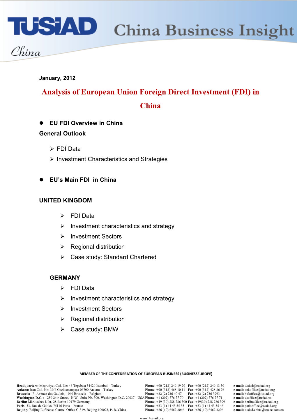 Analysis of European Union Foreign Direct Investment (FDI) in China