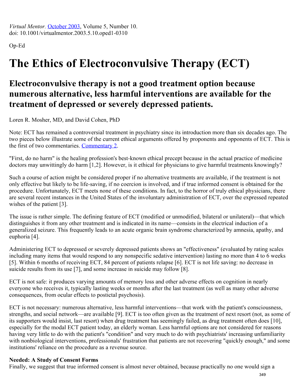 The Ethics of Electroconvulsive Therapy (ECT)