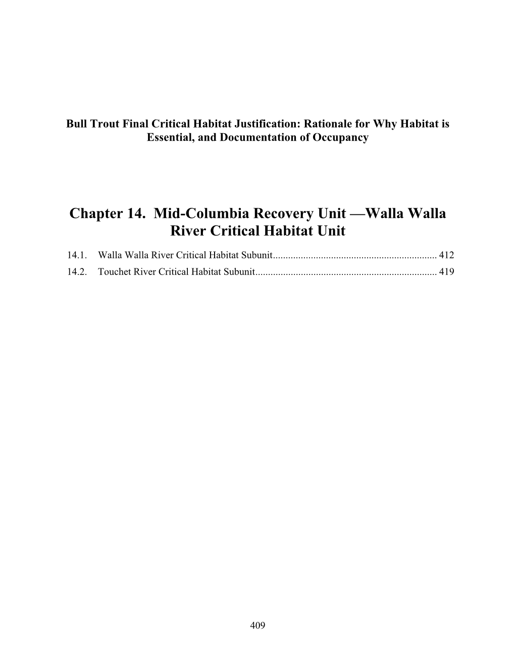 Chapter 14. Mid-Columbia Recovery Unit —Walla Walla River Critical Habitat Unit