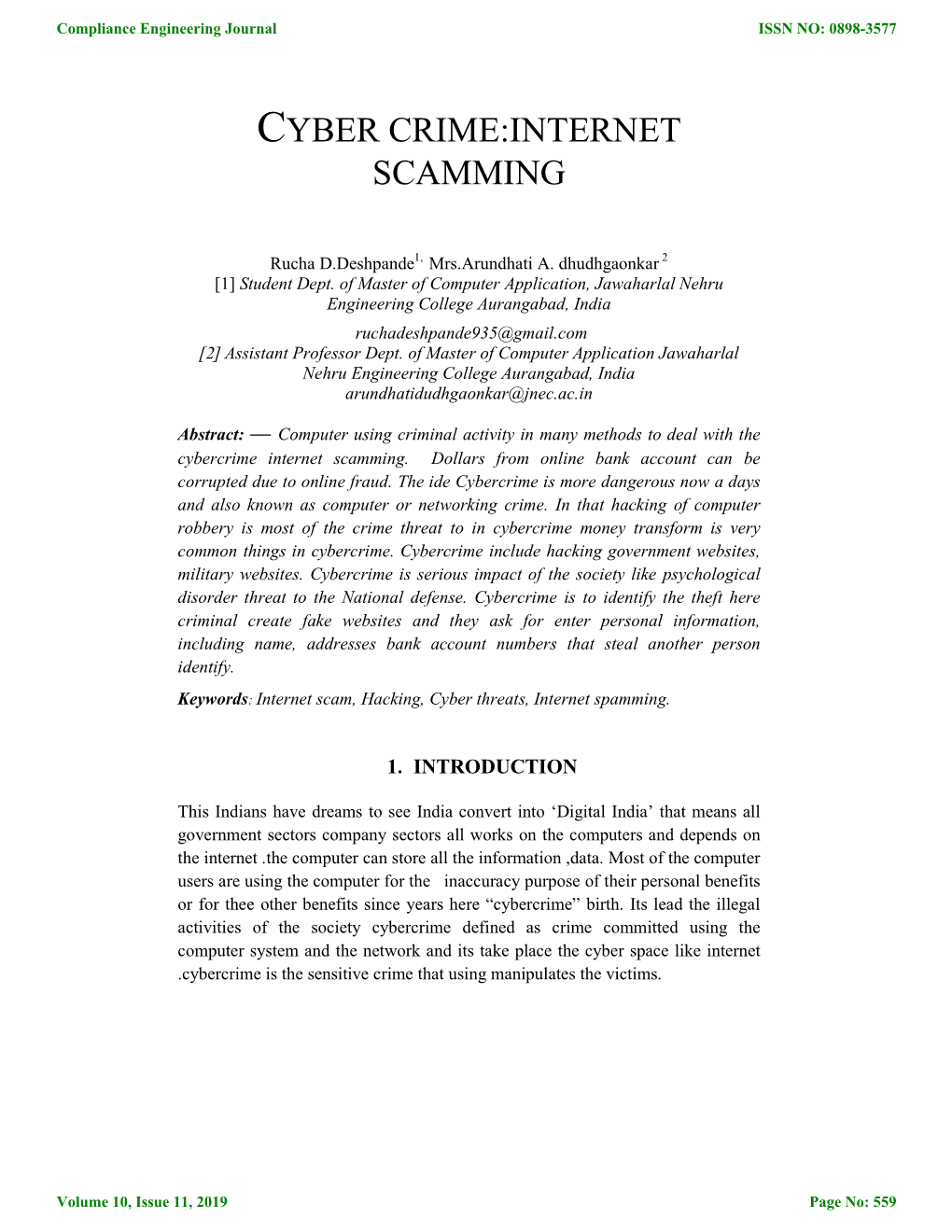 Cyber Crime:Internet Scamming