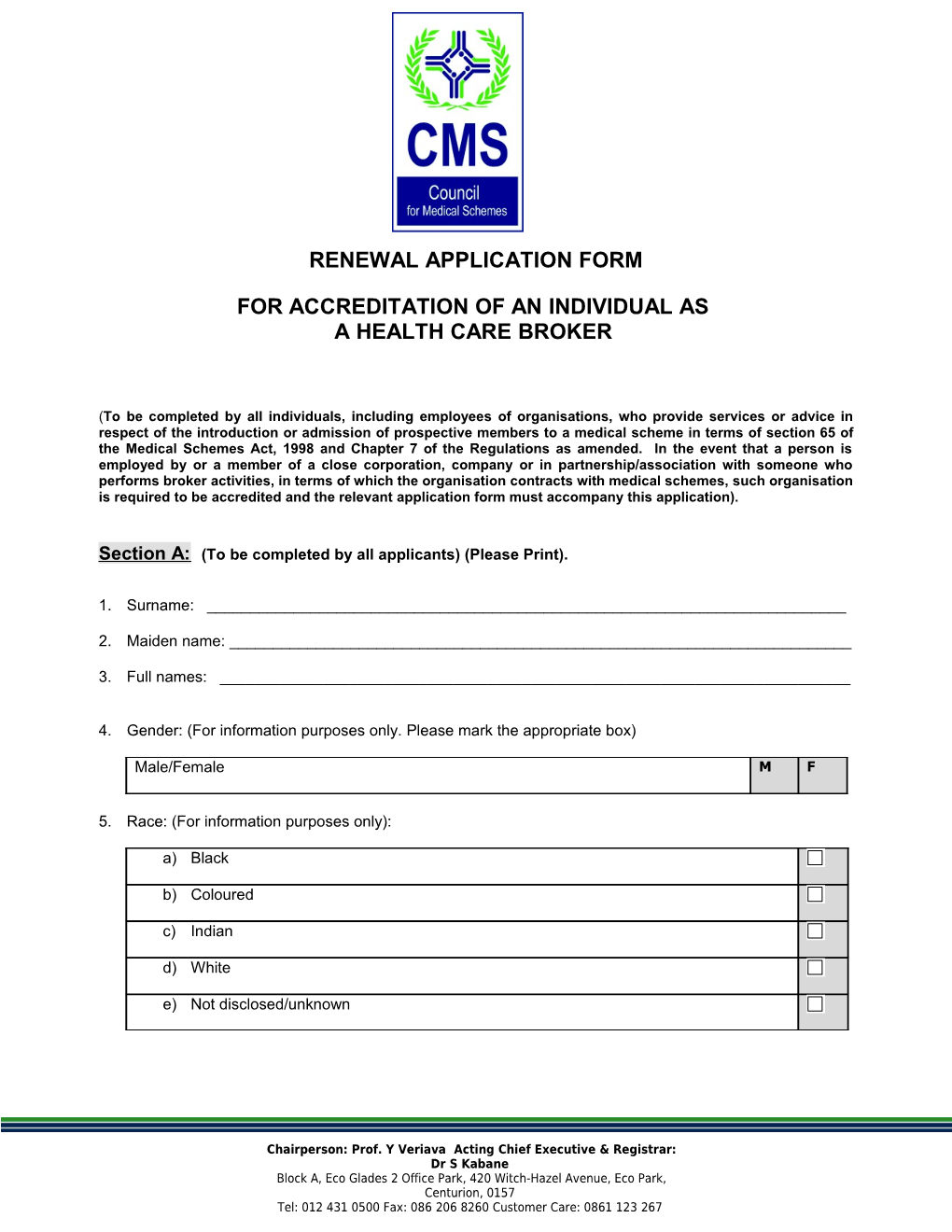 Renewal Application Form