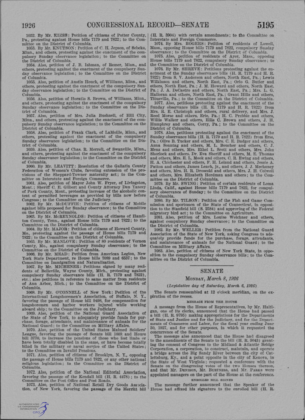 1926 CONGRESSIONAL RECORD-SEN ATE. 5.L95 1052
