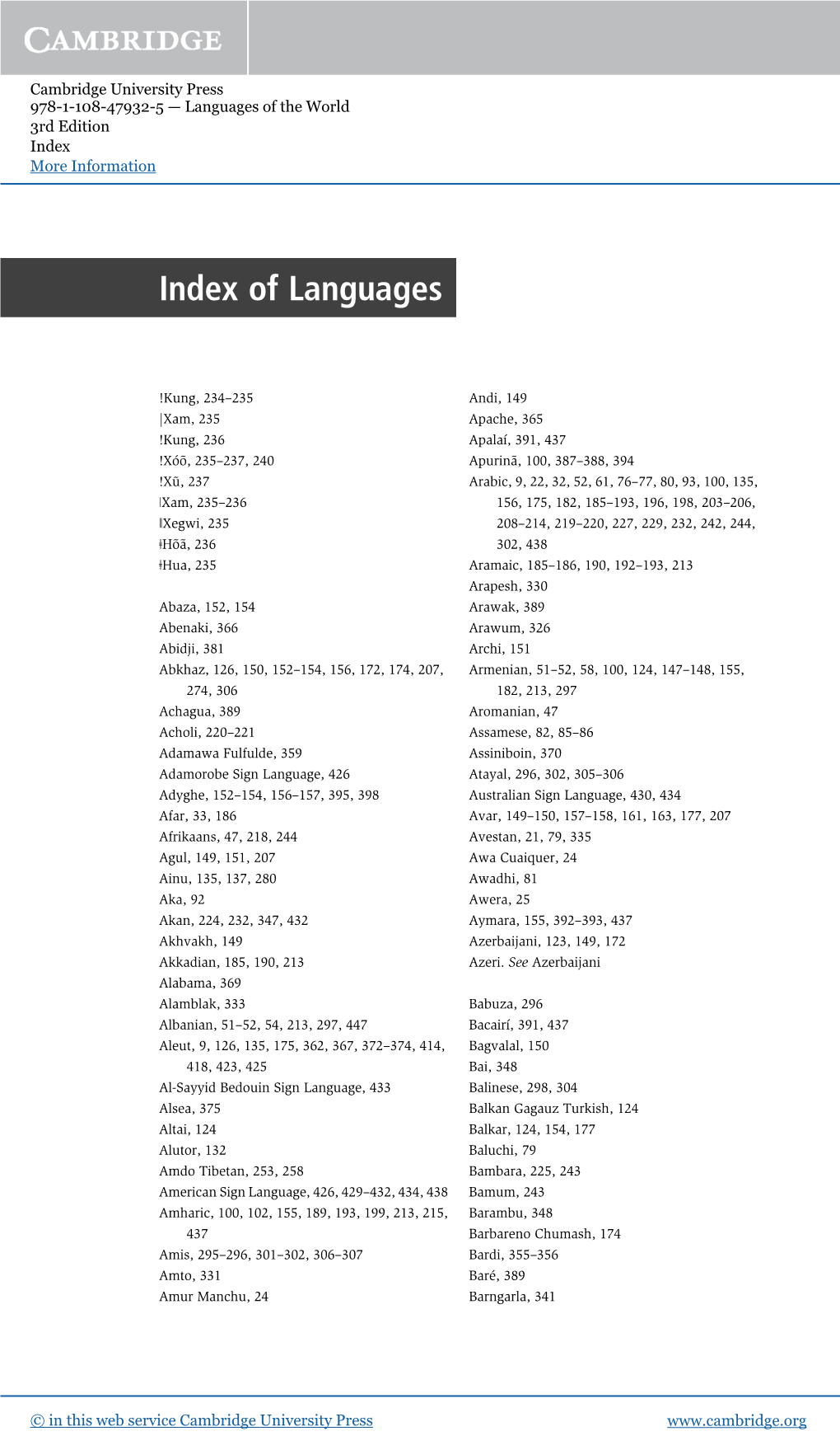 Index of Languages