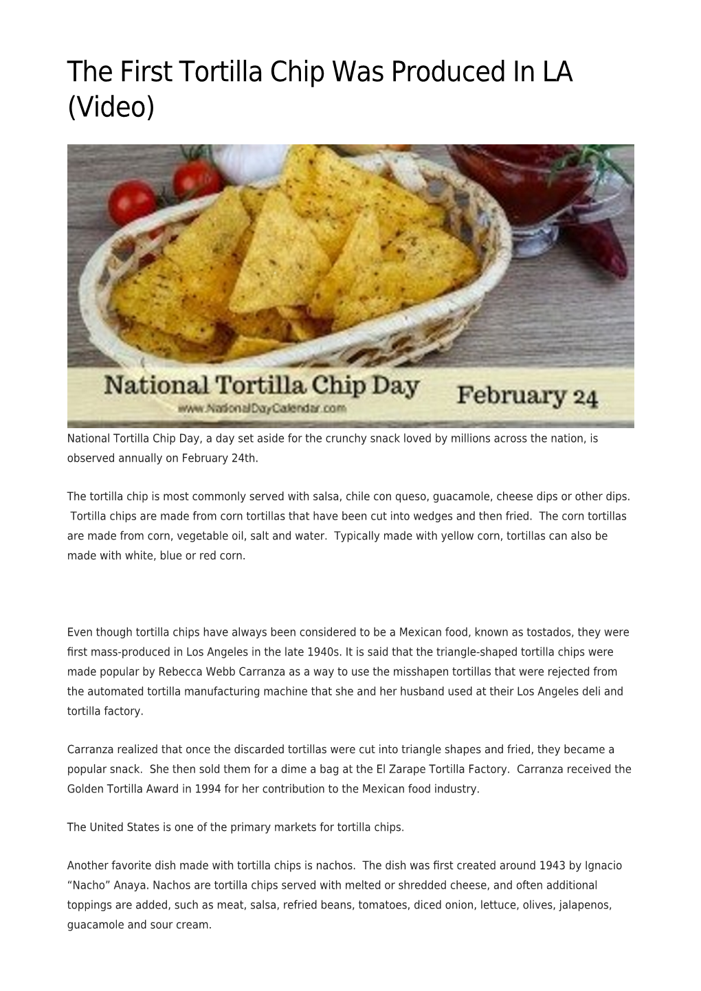 The First Tortilla Chip Was Produced in LA (Video)