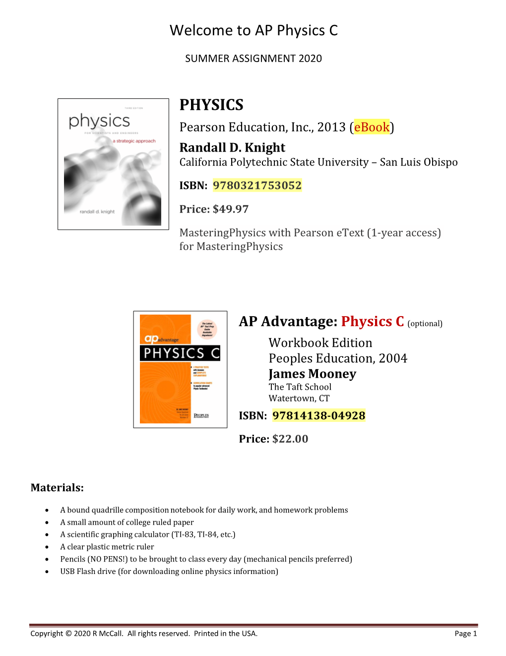 Welcome to AP Physics C