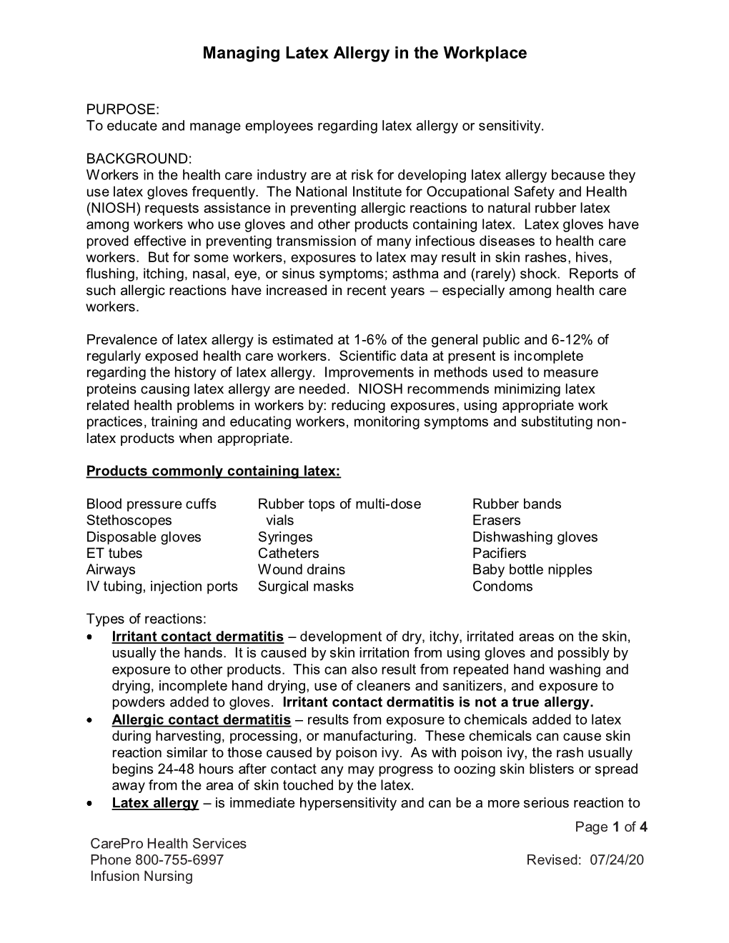 Managing Latex Allergy in the Workplace