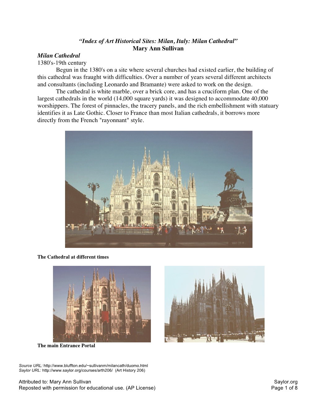 “Index of Art Historical Sites: Milan, Italy: Milan Cathedral” Mary Ann