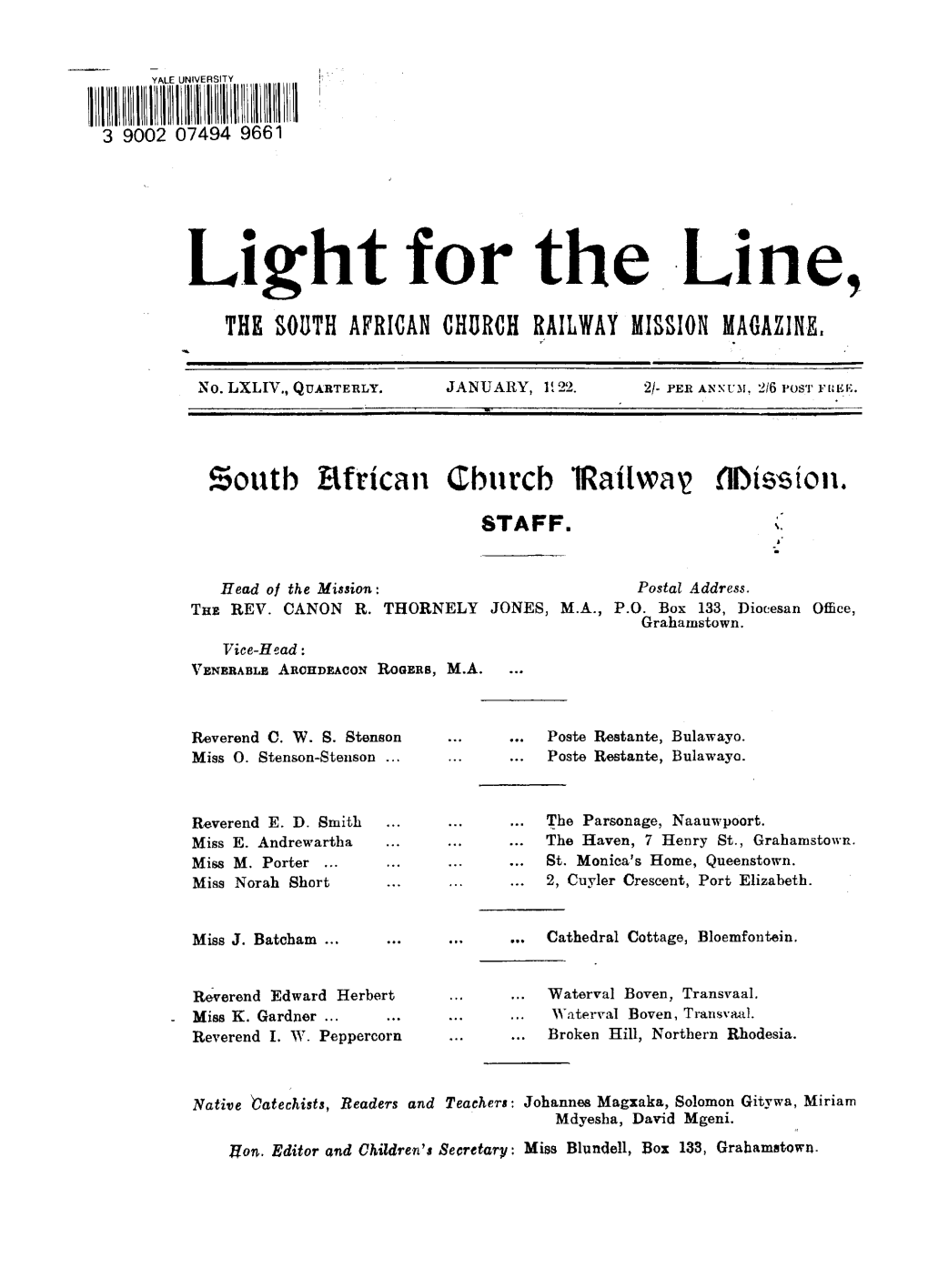 The Sooth African Church Railway Mission Magazine