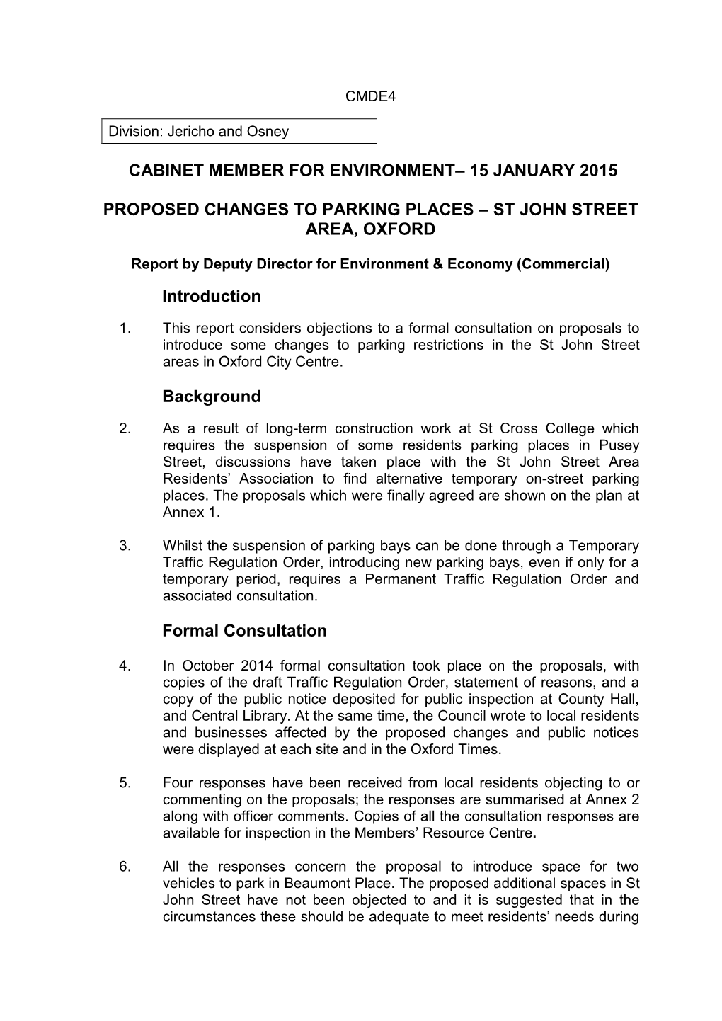 Proposed Changes to Parking Places – St John Street Area, Oxford