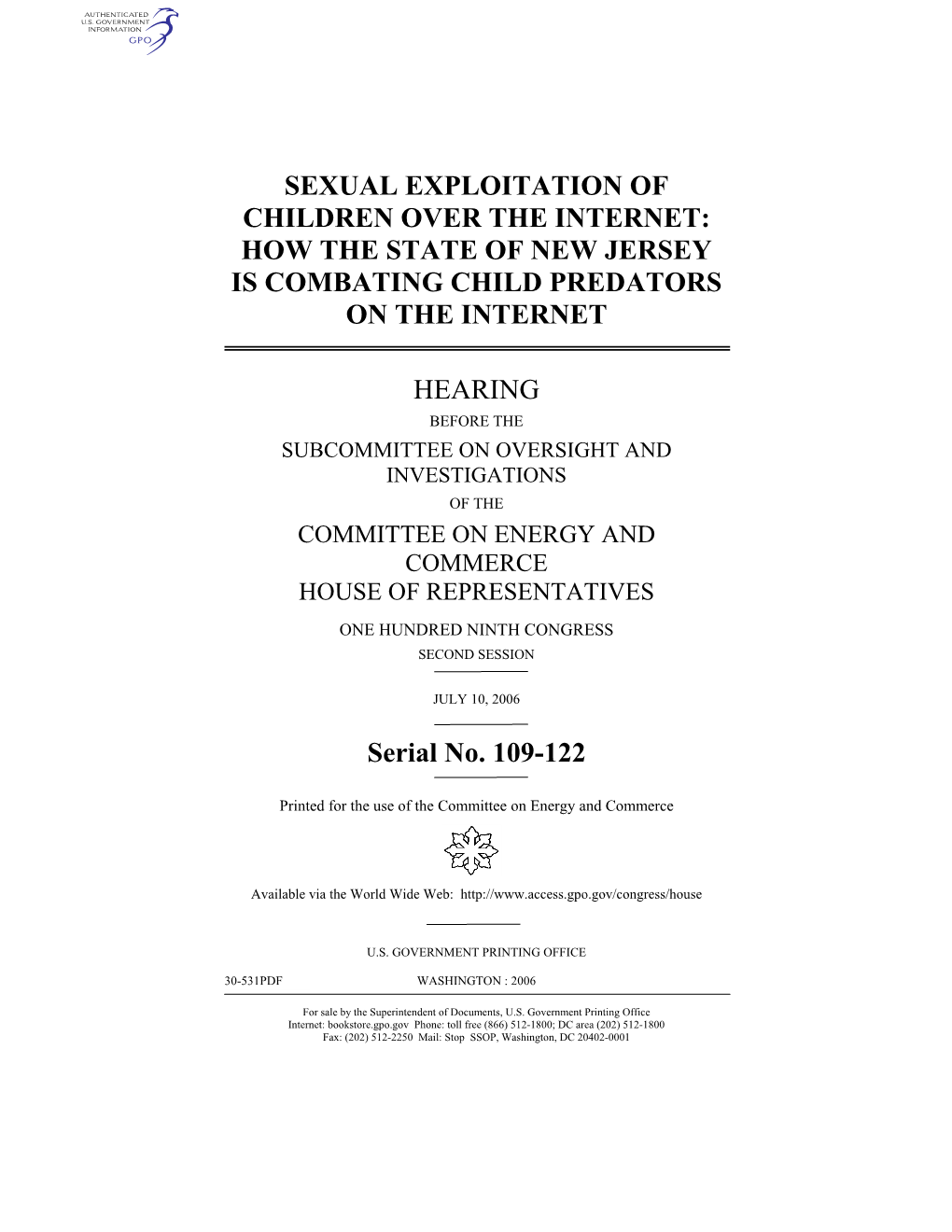Sexual Exploitation of Children Over the Internet: How the State of New Jersey Is Combating Child Predators on the Internet