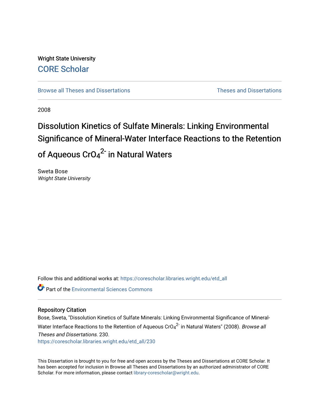 Dissolution Kinetics of Sulfate Minerals