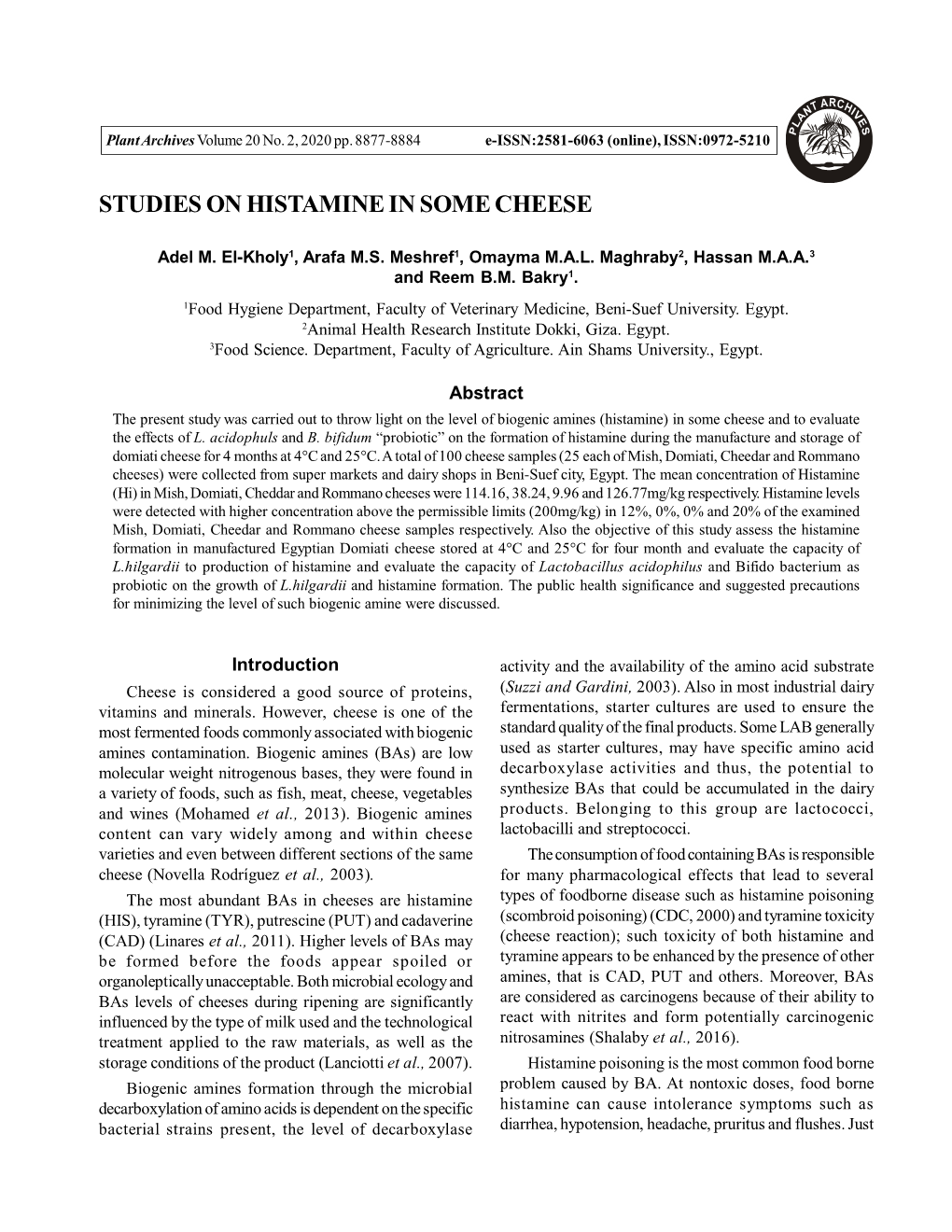 Studies on Histamine in Some Cheese