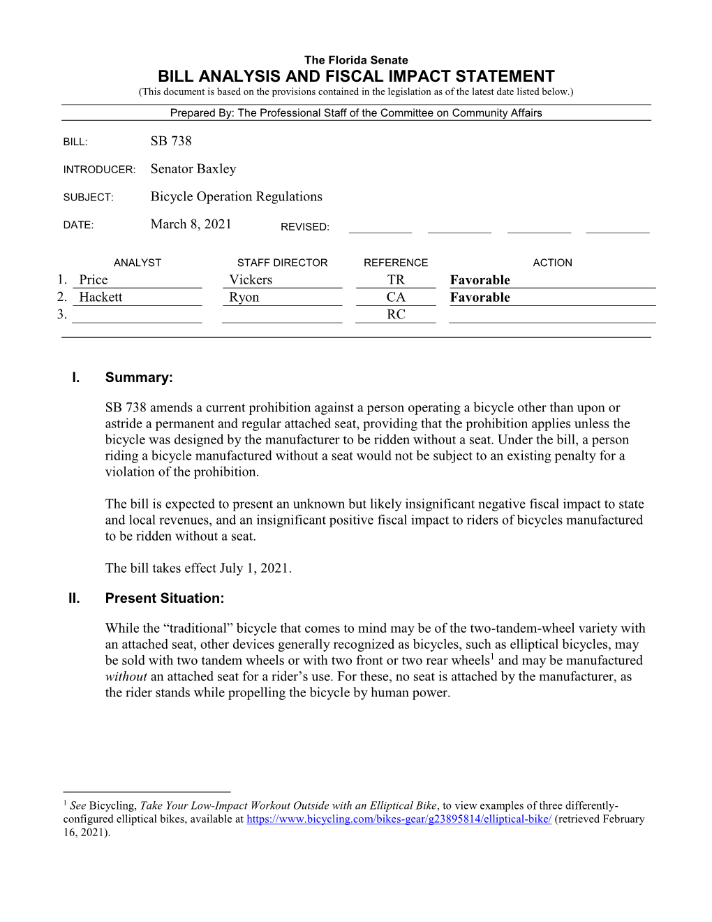 Bill Analysis and Fiscal Impact Statement