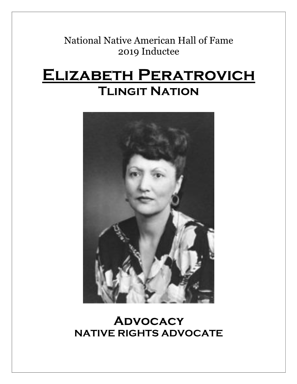 Elizabeth Peratrovich Tlingit Nation