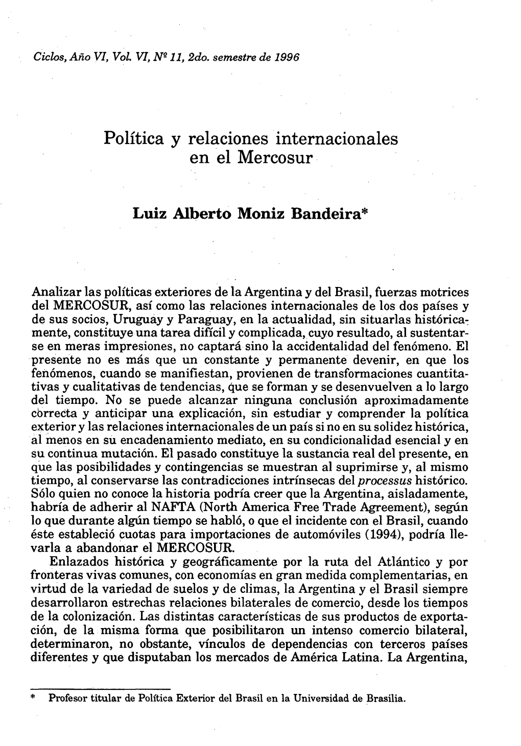 Política Y Relaciones Internacionales En 'El Mercosur