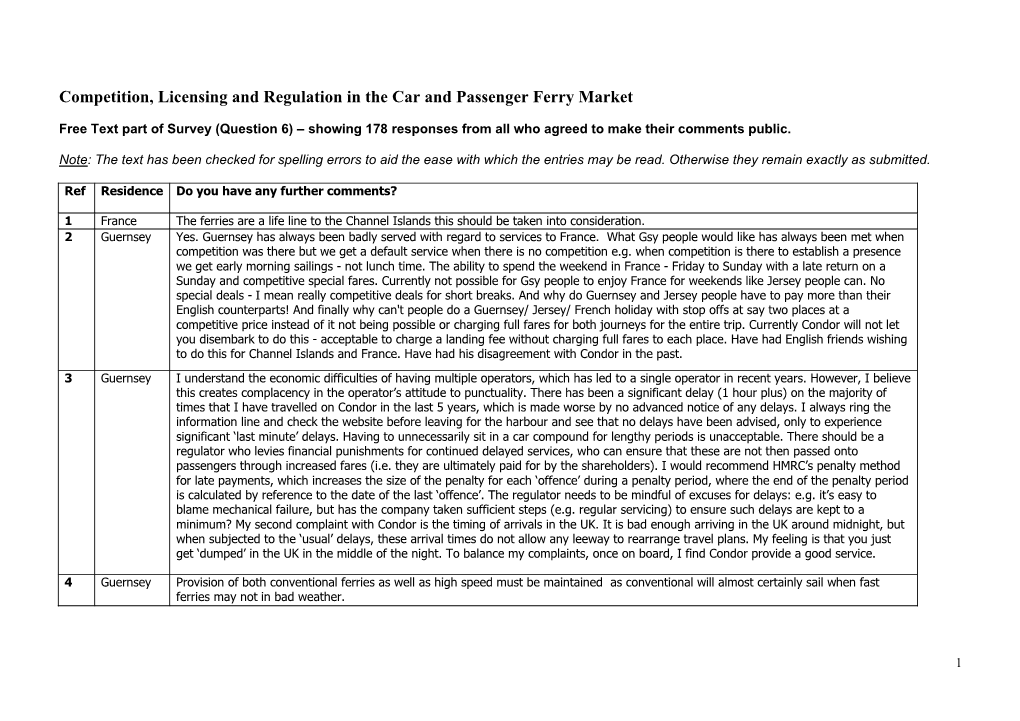Competition, Licensing and Regulation in the Car and Passenger Ferry Market
