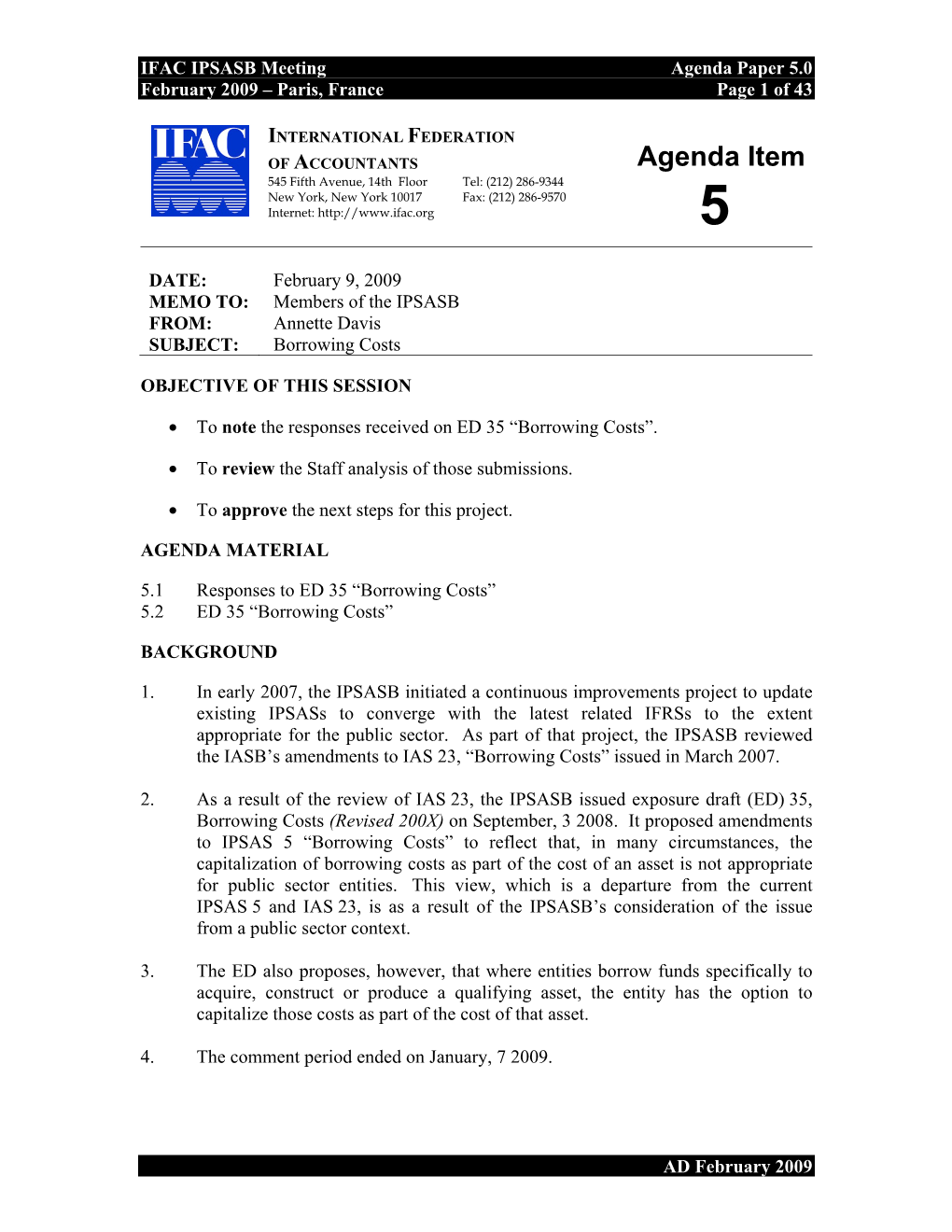 Agenda Item 545 Fifth Avenue, 14Th Floor Tel: (212) 286-9344 New York, New York 10017 Fax: (212) 286-9570 Internet: 5