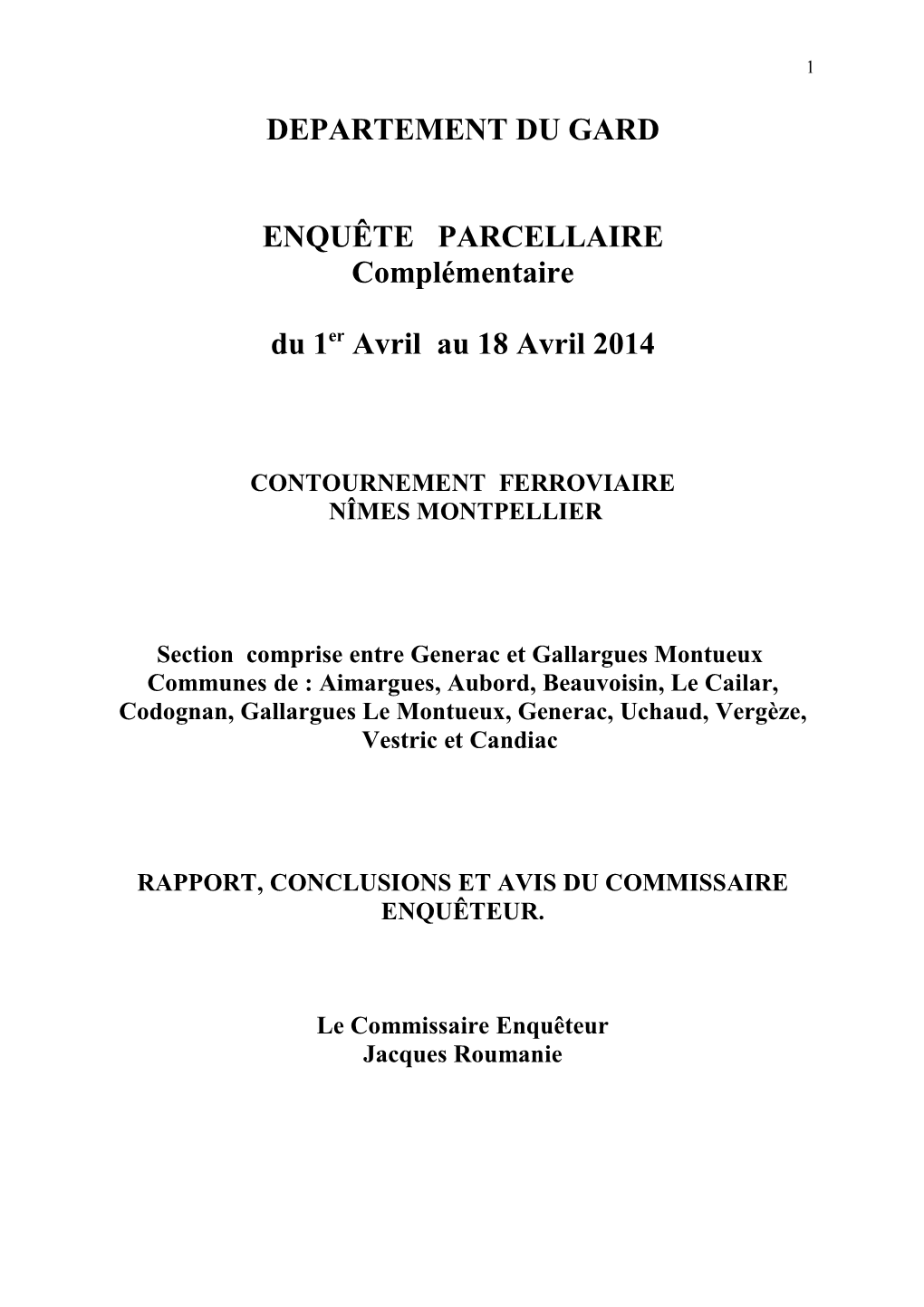 Rapport Enquête Parcellaire Complémentaire De Générac À