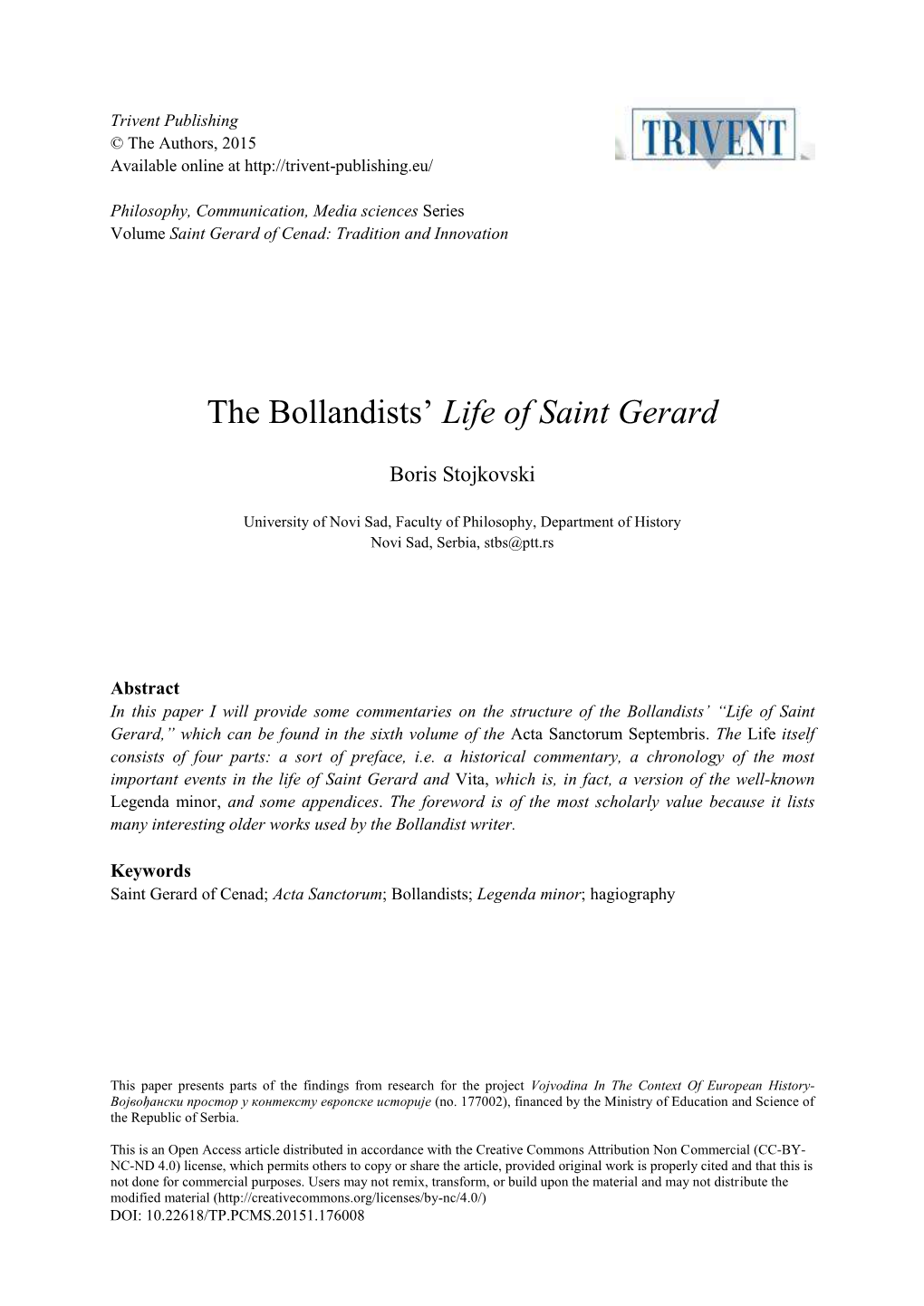 The Bollandists' Life of Saint Gerard