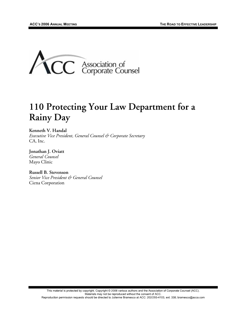 110 Protecting Your Law Department for a Rainy Day