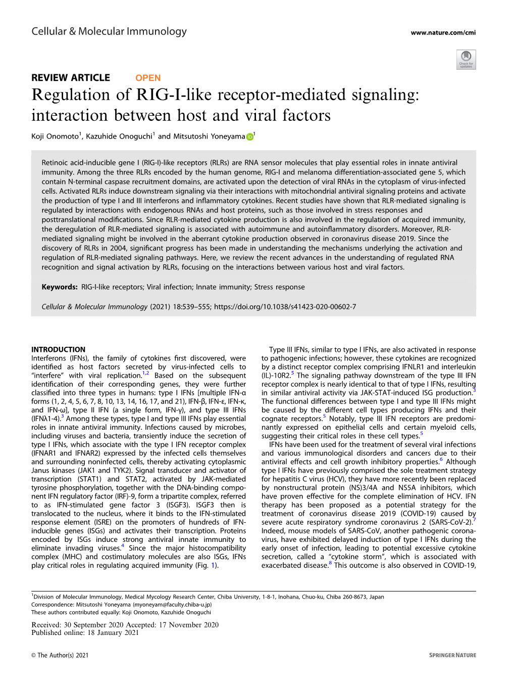 Regulation of RIG-I-Like Receptor-Mediated Signaling: Interaction Between Host and Viral Factors