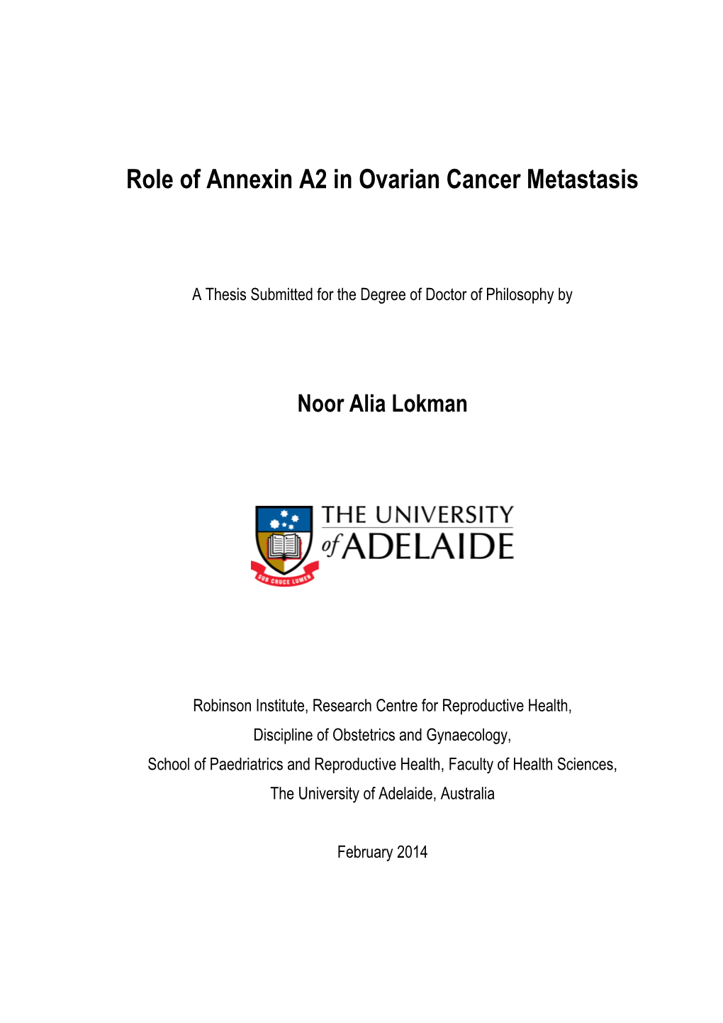 Role of Annexin A2 in Ovarian Cancer Metastasis