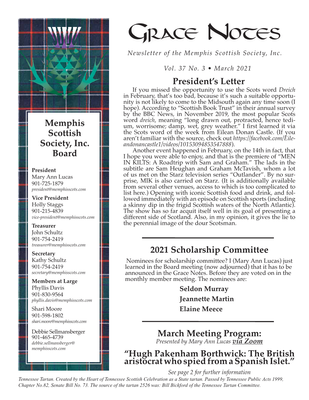 Grace Notes Newsletter of the Memphis Scottish Society, Inc