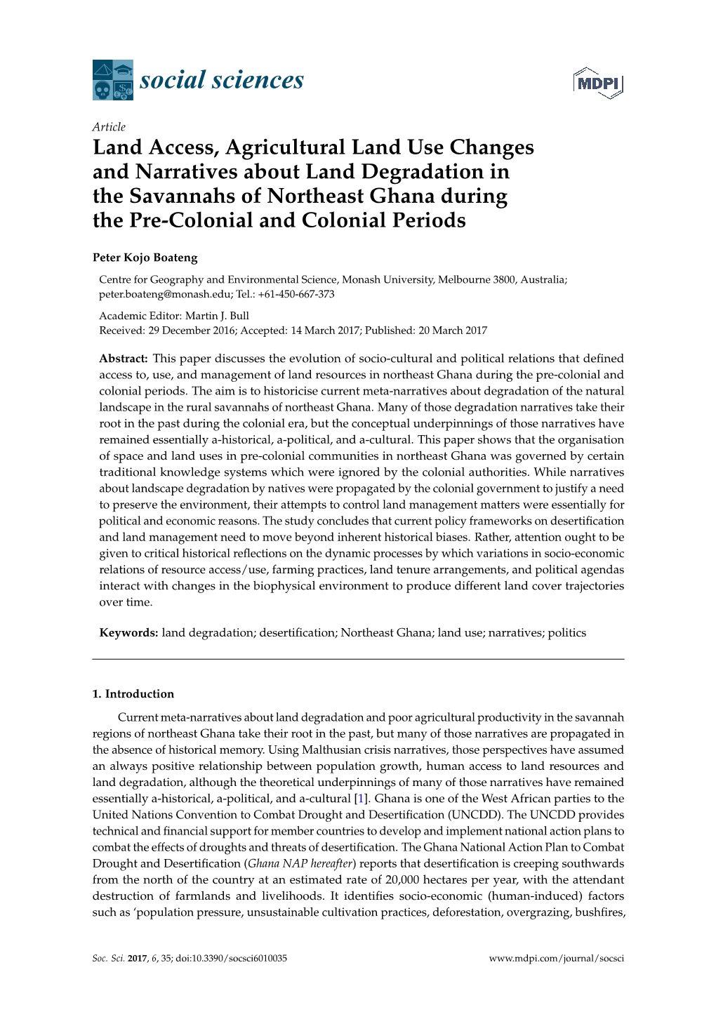 Land Access, Agricultural Land Use Changes and Narratives About Land Degradation in the Savannahs of Northeast Ghana During the Pre-Colonial and Colonial Periods