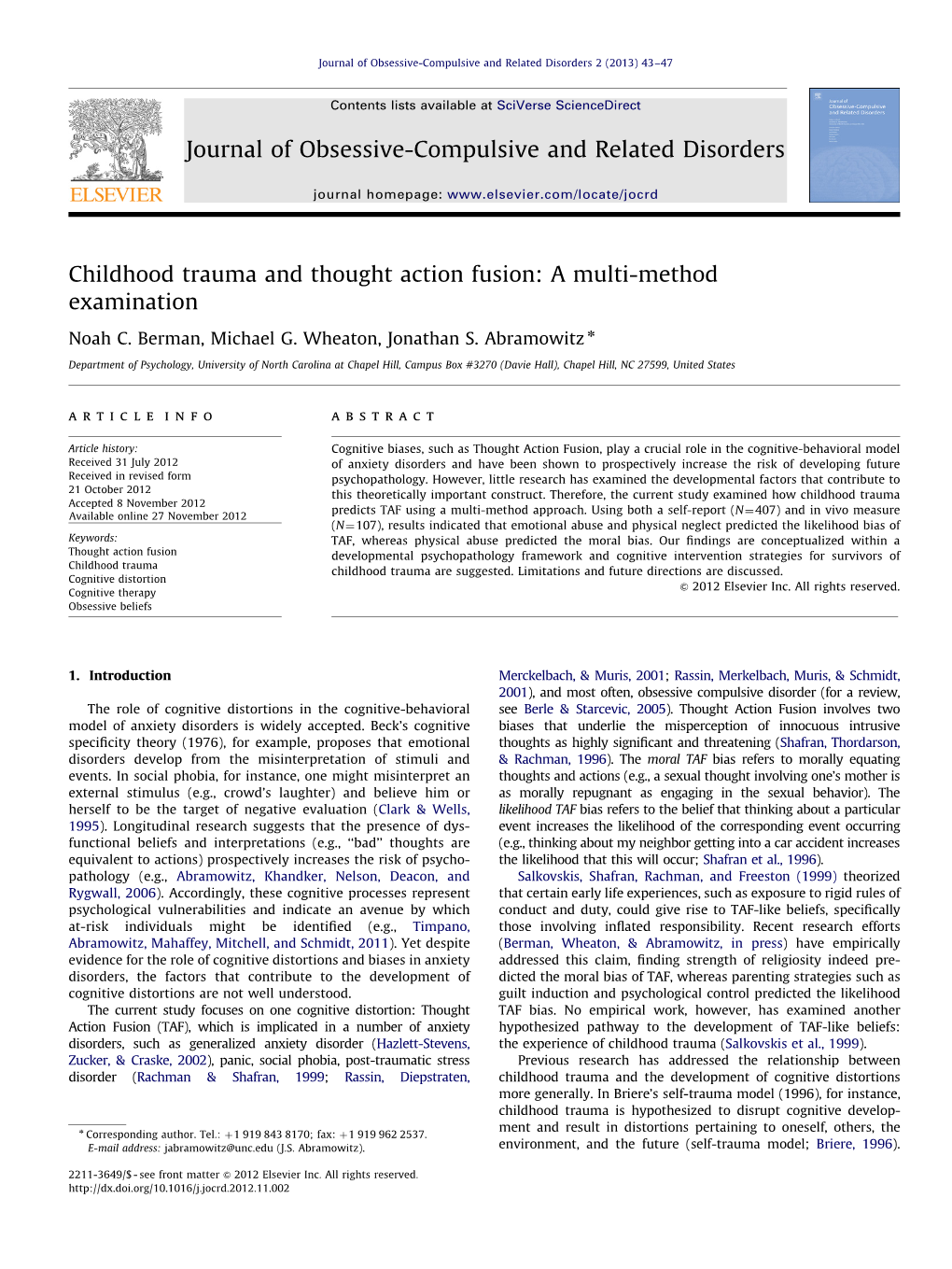 Childhood Trauma and Thought Action Fusion a Multi-Method Examination