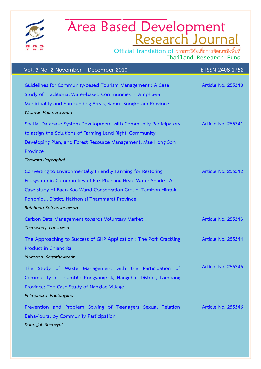 Vol. 3 No. 2 November – December 2010 E-ISSN 2408-1752